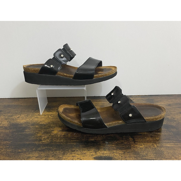 Naot Ashley Sandal Womens Sz 8 - 8.5 Black Leather Rhinestones‎ Open Toe - Picture 2 of 9